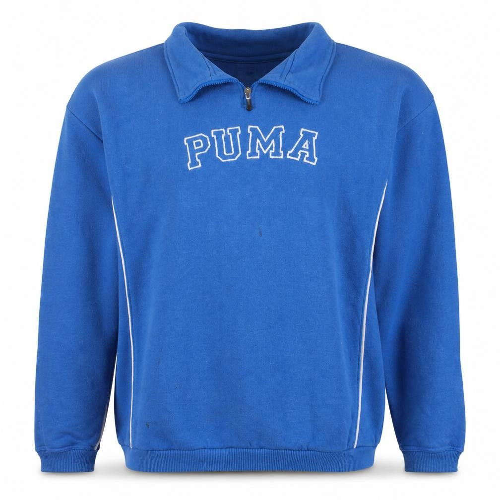 Front view of Puma Men's Blue 1/4 Zip Collared Sweatshirt, size L