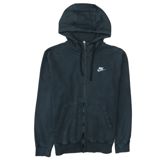 Front view of Nike Men's Black Full Zip Hoodie Small Logo Fleece Sweatshirt