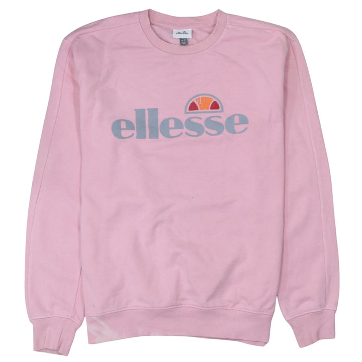 Ellesse Womens Pink Logo Sweatshirt UK 12 Cotton Blend Crew Neck