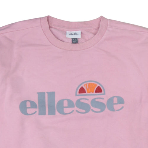 Ellesse Womens Pink Logo Sweatshirt UK 12 Cotton Blend Crew Neck