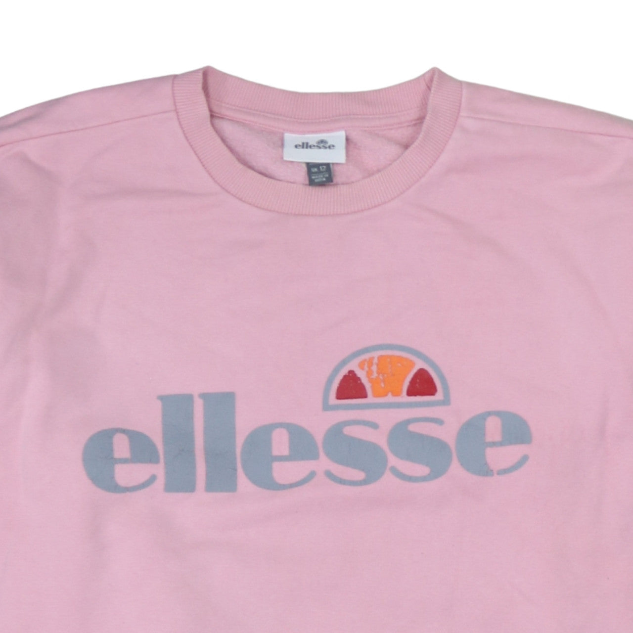 Ellesse Womens Pink Logo Sweatshirt UK 12 Cotton Blend Crew Neck