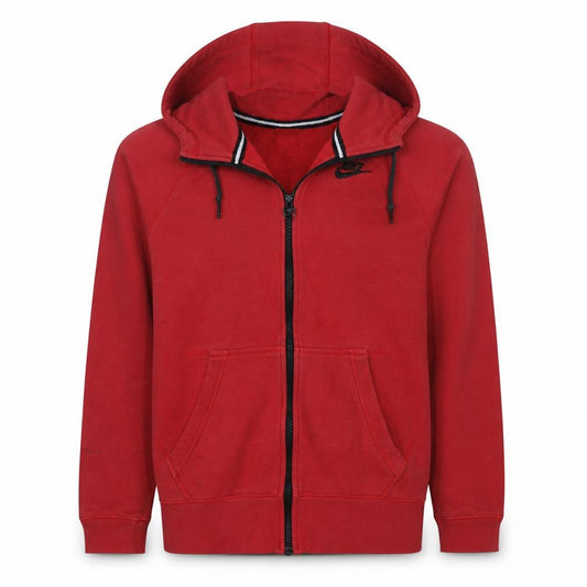 Front view of Nike Men's Red Full Zip Hoodie, size S, Regular Fit Sweatshirt