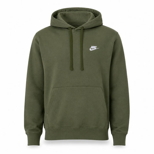 Front view of Nike Men's Green Pullover Hoodie Small Embroidered Logo Fleece