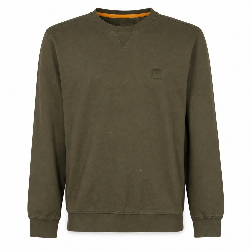 Front view of BOSS Men's Green Crew Neck Cotton Sweatshirt, size L