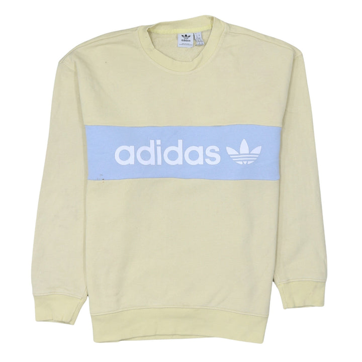 Adidas Men Beige Blue Logo Pullover Sweatshirt XS Regular Fit