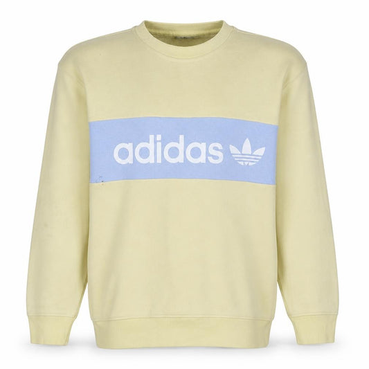 Front view of Adidas Men Beige Blue Logo Pullover Sweatshirt XS Regular Fit