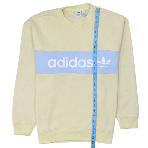 Adidas Men Beige Blue Logo Pullover Sweatshirt XS Regular Fit
