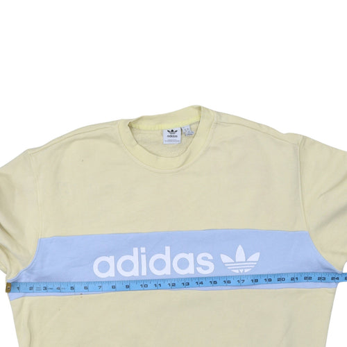 Adidas Men Beige Blue Logo Pullover Sweatshirt XS Regular Fit