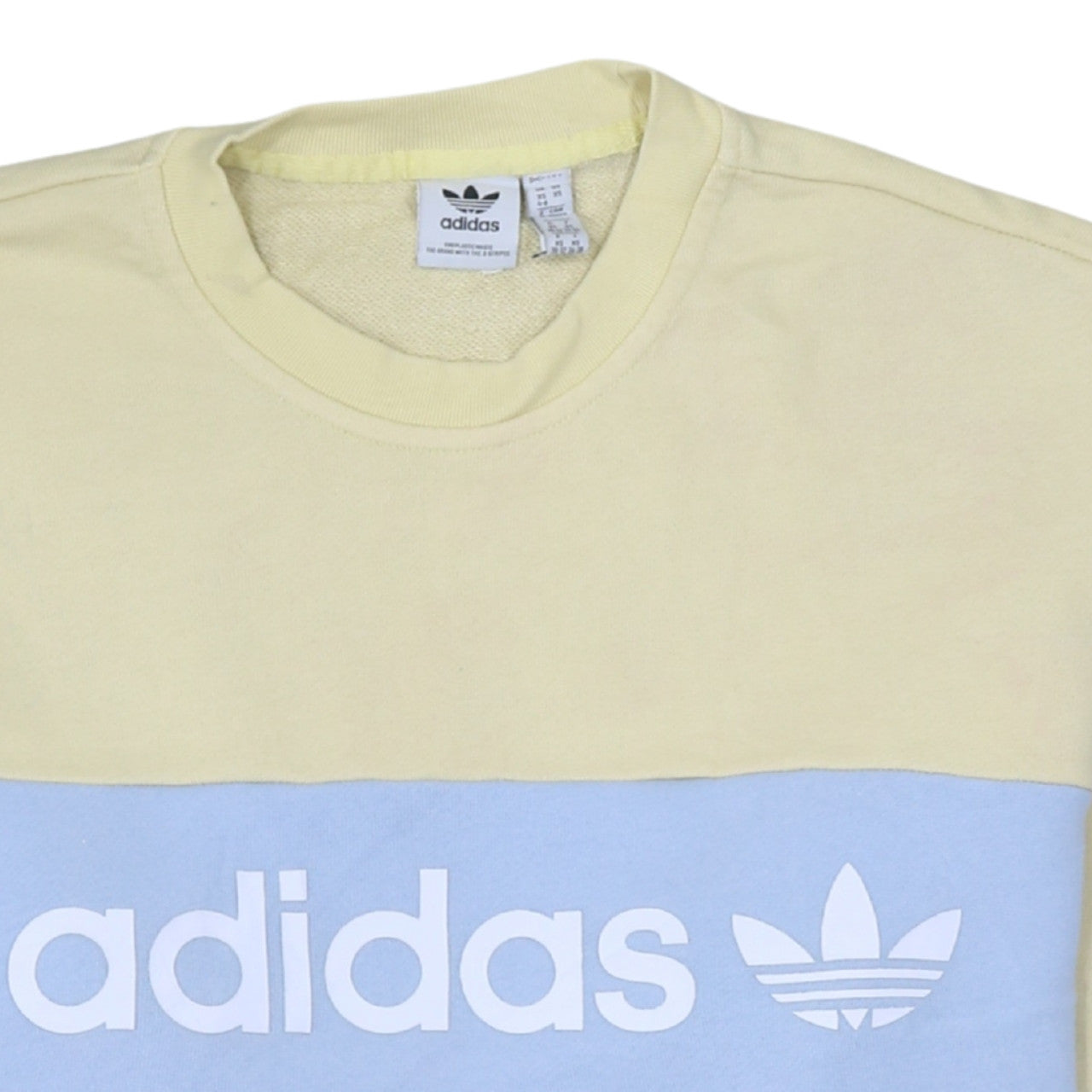 Adidas Men Beige Blue Logo Pullover Sweatshirt XS Regular Fit