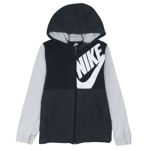 Nike Boys Black Full Zip Hoodie 13-14 Years Fleece Lined Logo Sweatshirt