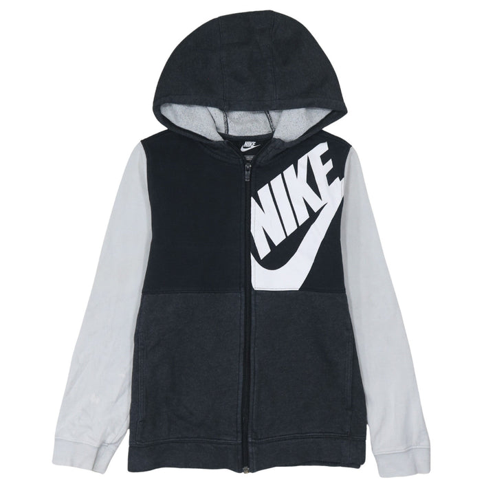 Nike Boys Black Full Zip Hoodie 13-14 Years Fleece Lined Logo Sweatshirt