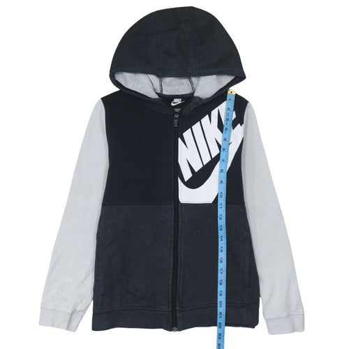 Nike Boys Black Full Zip Hoodie 13-14 Years Fleece Lined Logo Sweatshirt