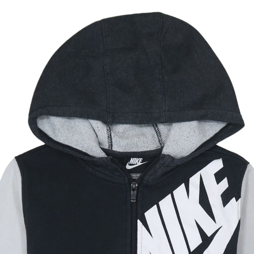 Nike Boys Black Full Zip Hoodie 13-14 Years Fleece Lined Logo Sweatshirt