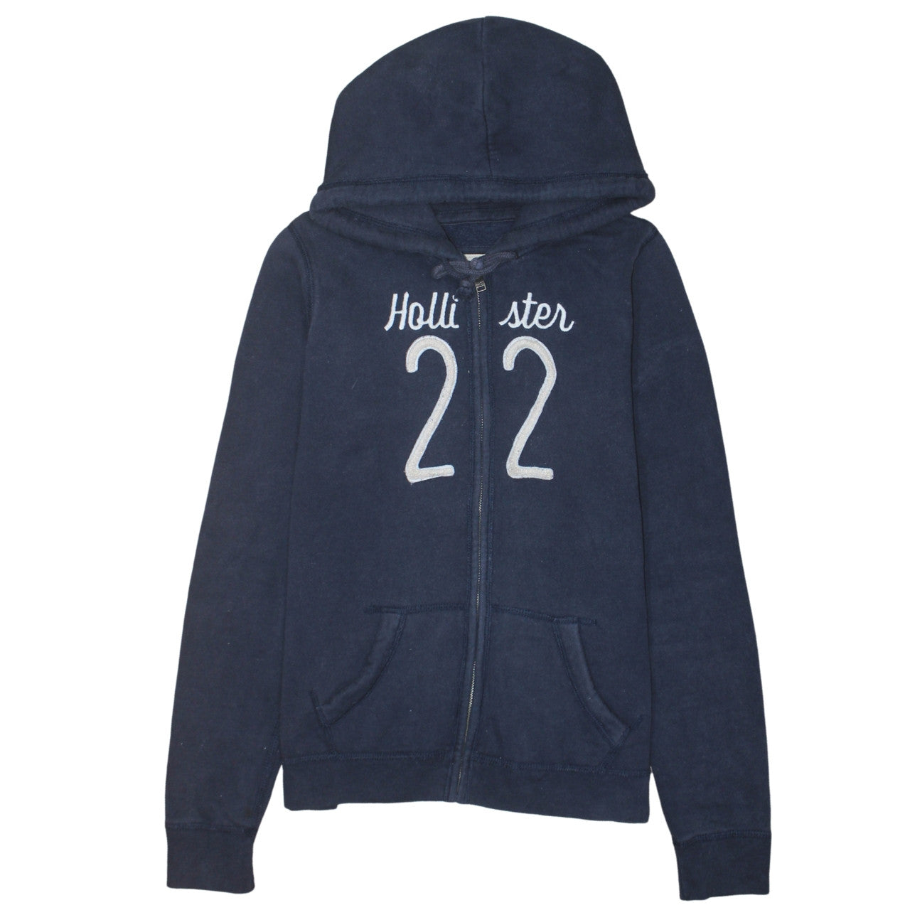 Hollister Women Navy Blue Full Zip Hoodie L Cotton Blend Casual