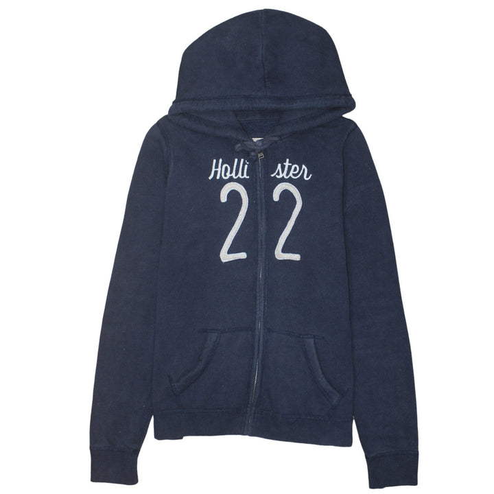 Hollister Women Navy Blue Full Zip Hoodie L Cotton Blend Casual