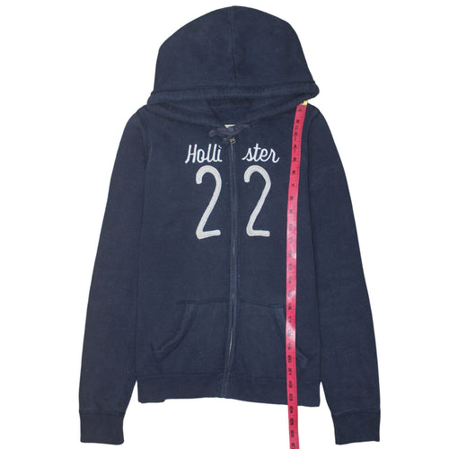 Hollister Women Navy Blue Full Zip Hoodie L Cotton Blend Casual