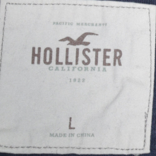 Hollister Women Navy Blue Full Zip Hoodie L Cotton Blend Casual