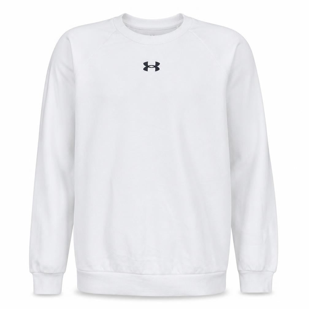 Front view of Under Armour Men's White Small Pullover Sweatshirt Crew Neck