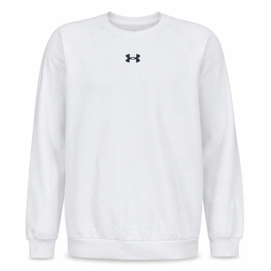 Front view of Under Armour Men's White Small Pullover Sweatshirt Crew Neck
