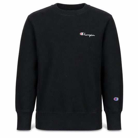 Front view of Champion Men's Black Small Crew Neck Pullover Sweatshirt