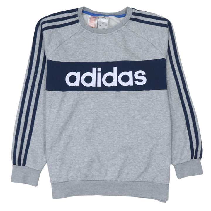 adidas Boys Grey Crew Neck Pullover Sweatshirt 14-15 Years Logo Sportswear