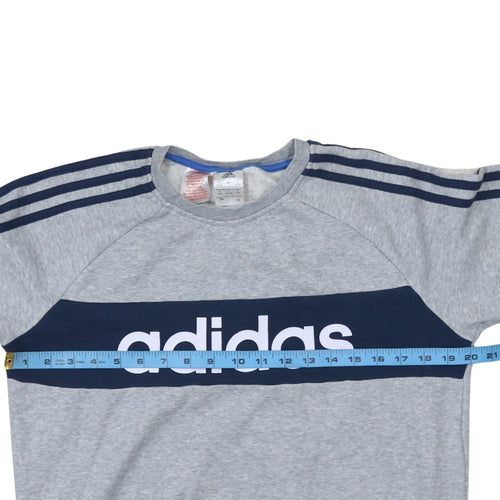 adidas Boys Grey Crew Neck Pullover Sweatshirt 14-15 Years Logo Sportswear