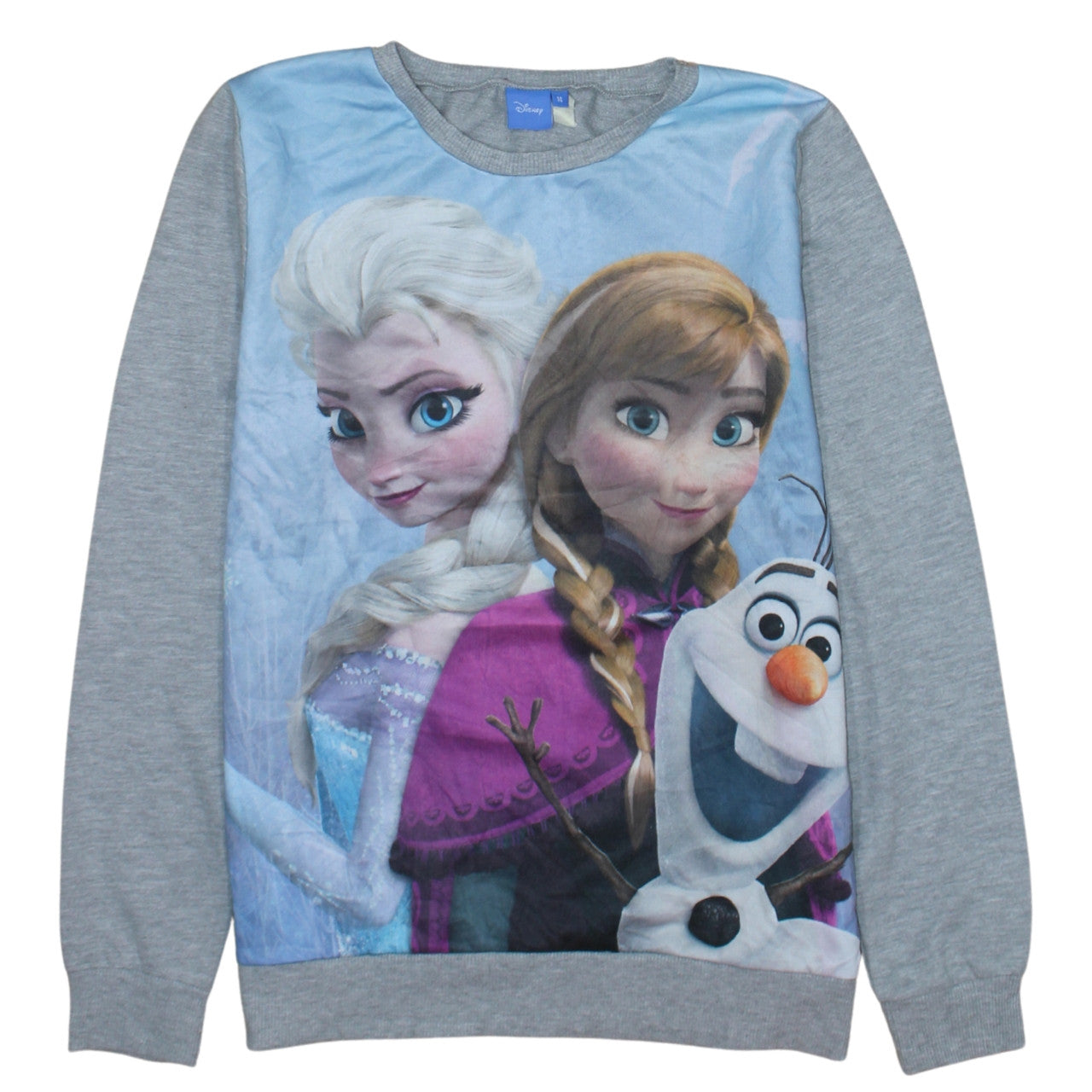 Disney Frozen Womens Grey Sweatshirt UK 14 Anna Elsa Olaf Print Pullover