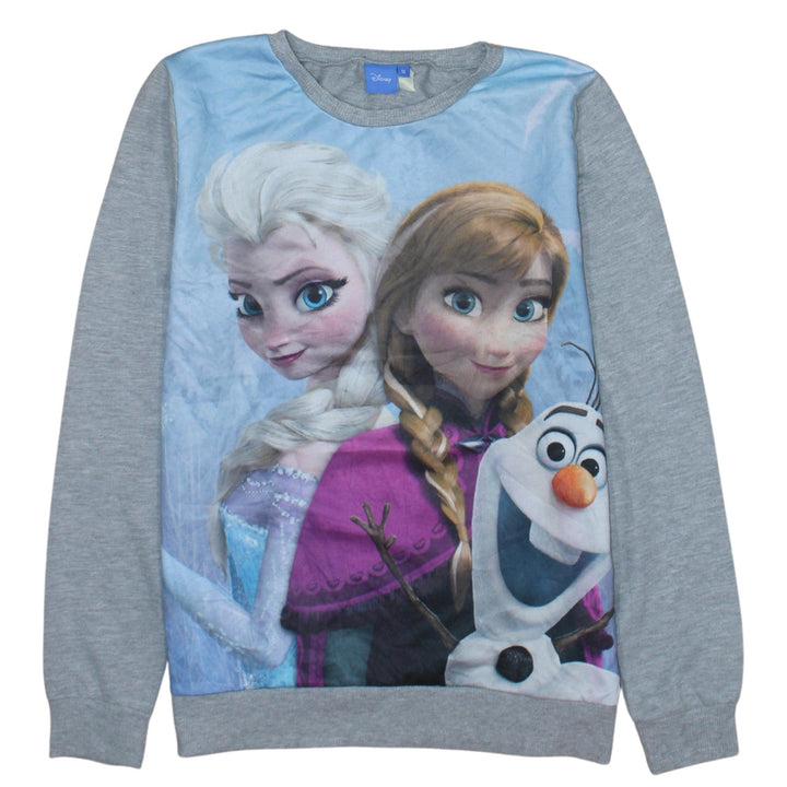 Disney Frozen Womens Grey Sweatshirt UK 14 Anna Elsa Olaf Print Pullover