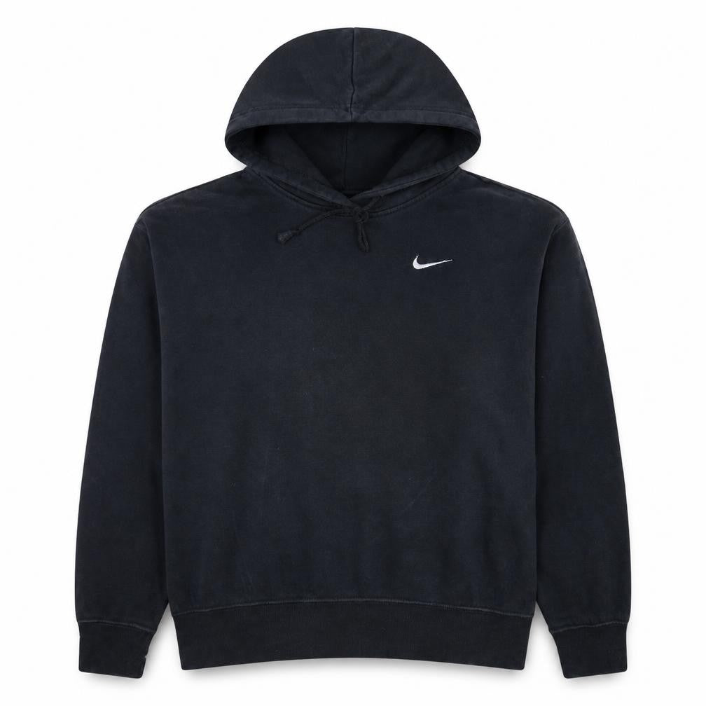 Front view of Nike Women's Black Pullover Hoodie, size M, Cotton Blend Logo Sweatshirt