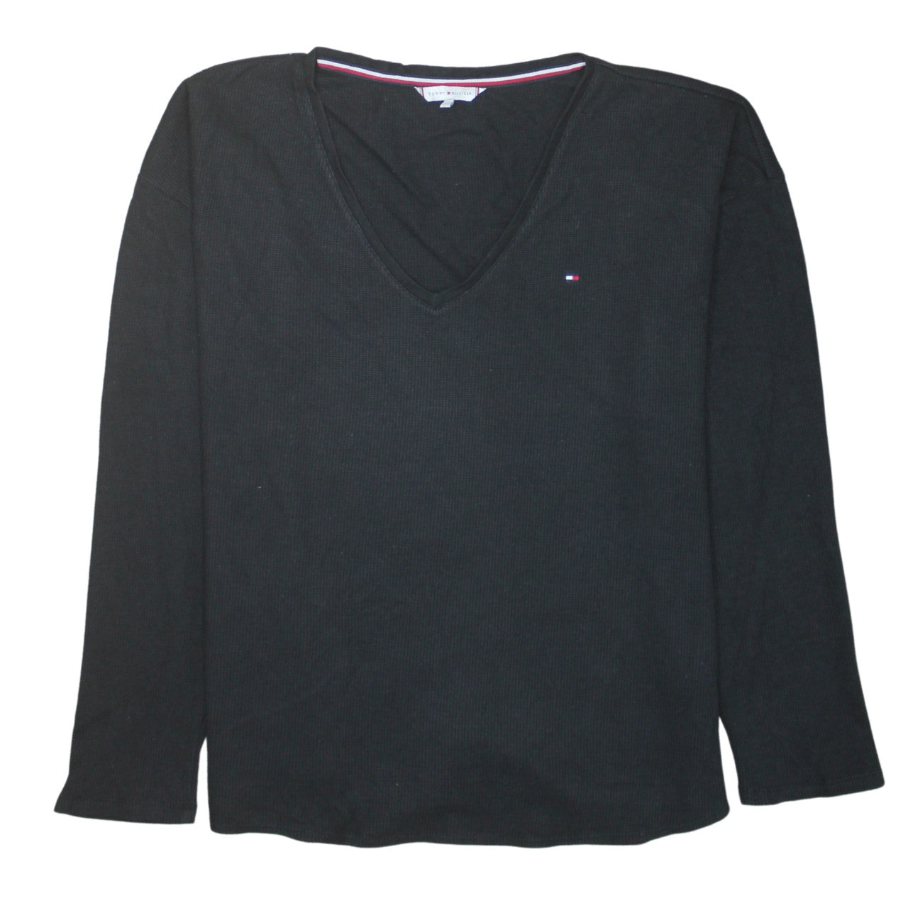 Tommy Hilfiger Men’s Black V-Neck Cotton Knit Jumper XL