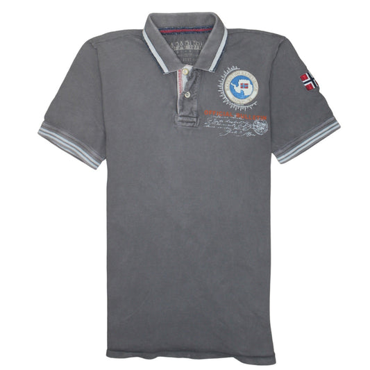 Napapijri Men’s Grey Embroidered Short Sleeve Polo Shirt Medium
