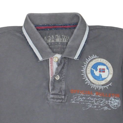 Napapijri Men’s Grey Embroidered Short Sleeve Polo Shirt Medium