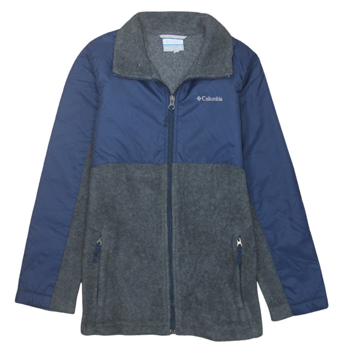 Columbia Boys Blue Grey Fleece Lined Puffer Jacket Size M Full Zip Outdoor
