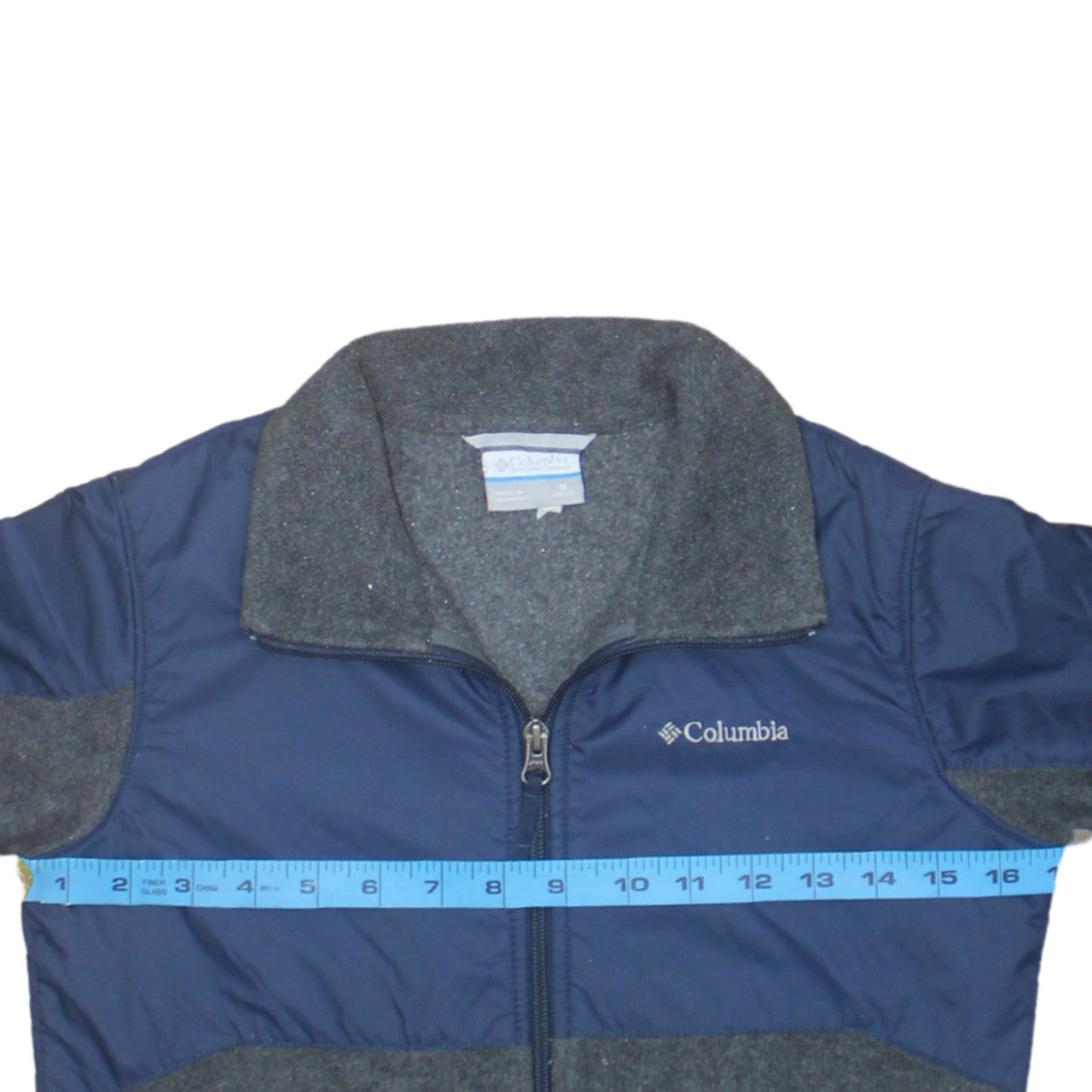 Columbia Boys Blue Grey Fleece Lined Puffer Jacket Size M Full Zip Outdoor