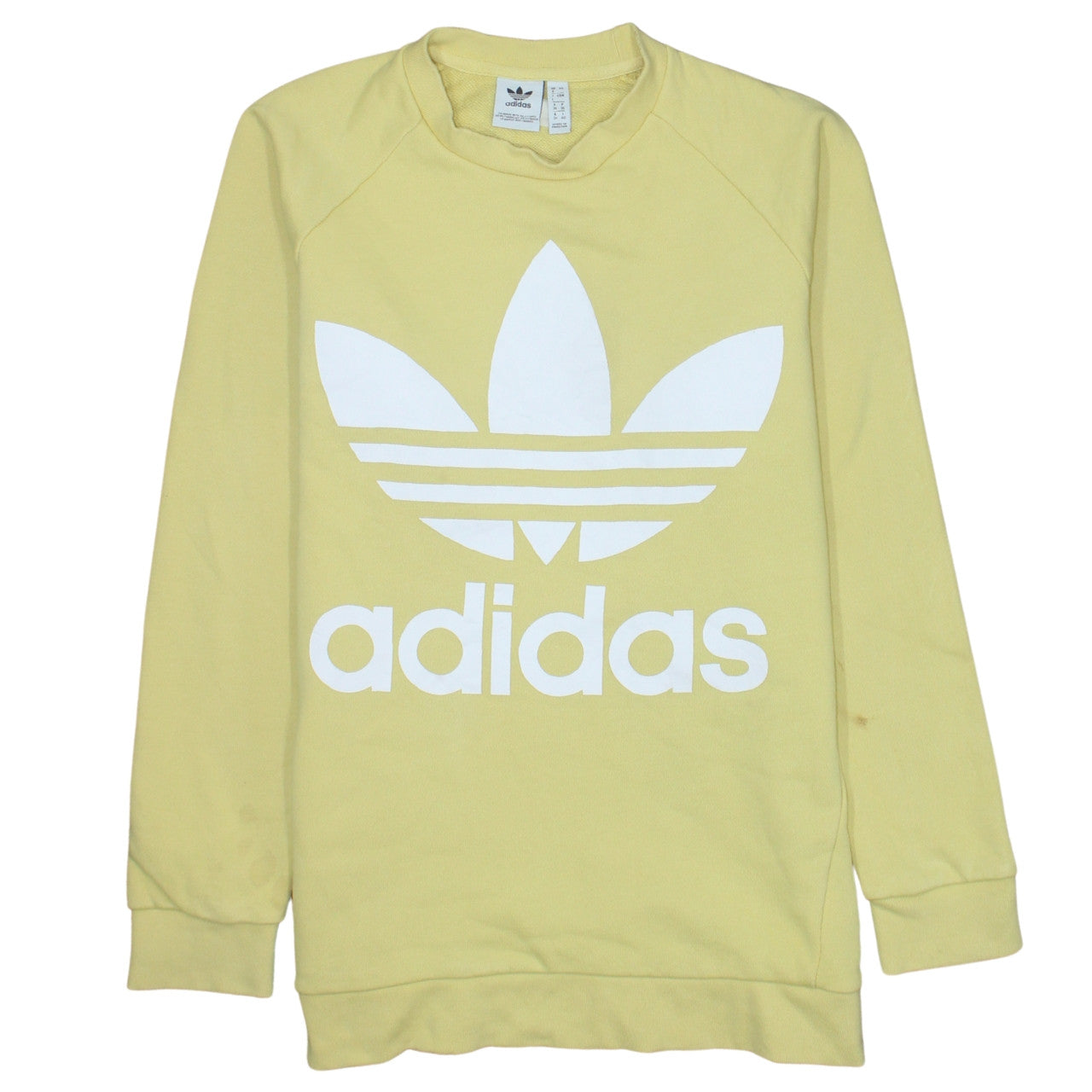 Adidas Women Yellow Crew Neck Long Sleeve Pullover Sweatshirt UK 8