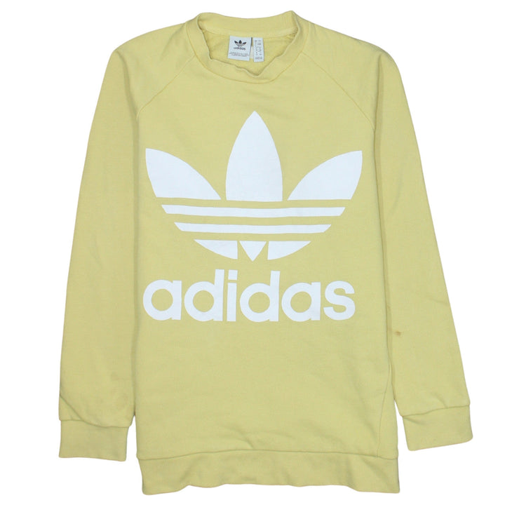 Adidas Women Yellow Crew Neck Long Sleeve Pullover Sweatshirt UK 8