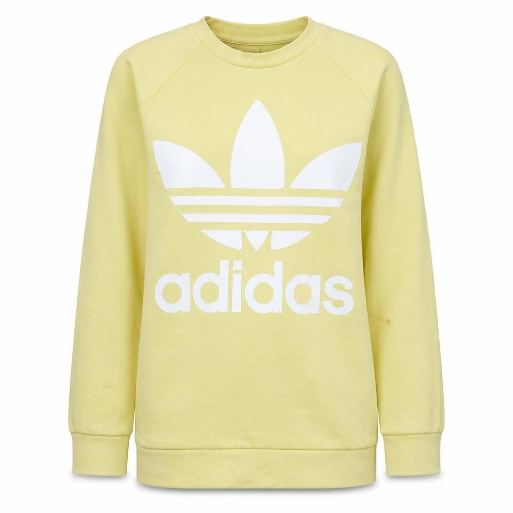 Front view of Adidas Women Yellow Crew Neck Long Sleeve Pullover Sweatshirt UK 8