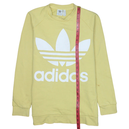 Adidas Women Yellow Crew Neck Long Sleeve Pullover Sweatshirt UK 8