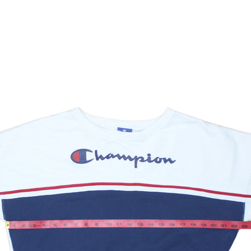 Champion Womens White Blue Small Crew Neck Pullover Sweatshirt