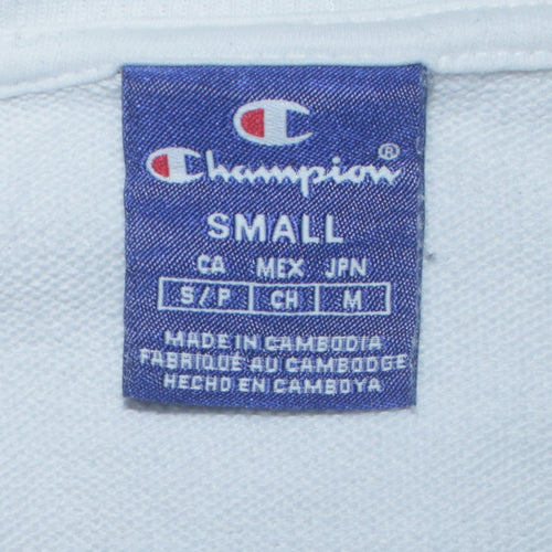 Champion Womens White Blue Small Crew Neck Pullover Sweatshirt