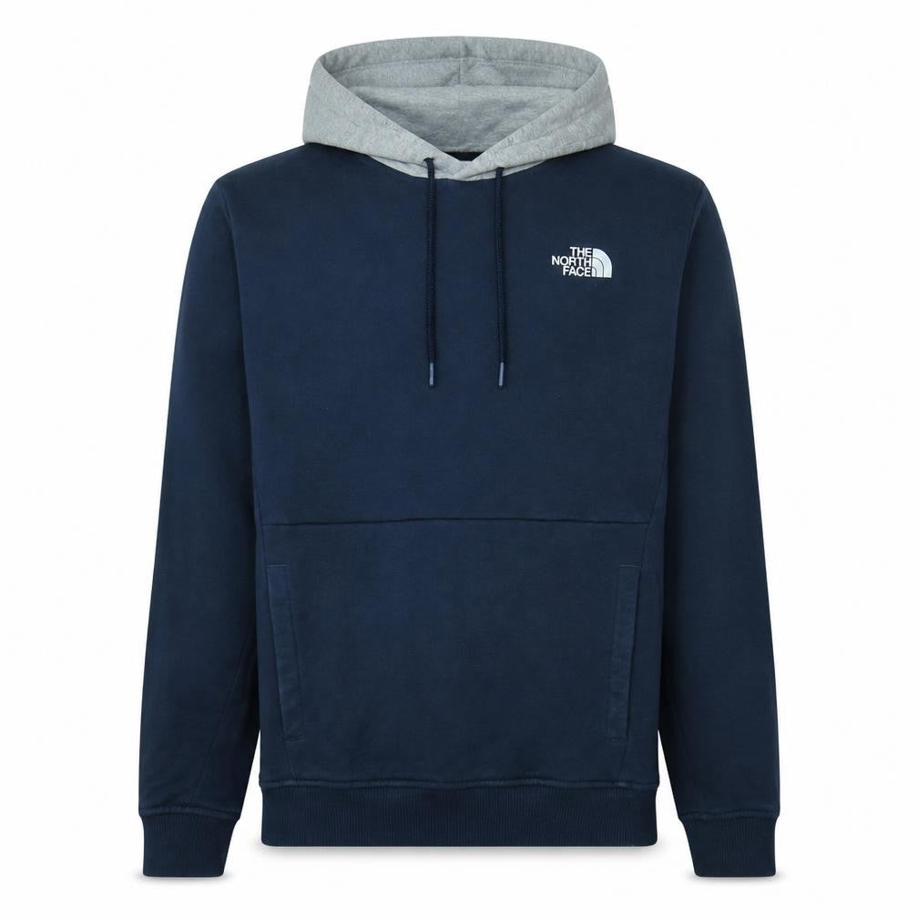Front view of The North Face Men's Blue Pullover Hoodie, size M, Fleece Logo