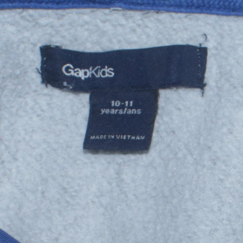 GAP Boys Grey Full Zip Hoodie 10-11 Years Cotton Blend Casual Sweatshirt