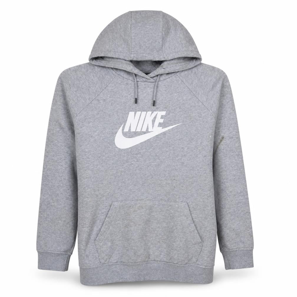 Front view of Nike Women's Grey XL Pullover Hoodie with Logo Print