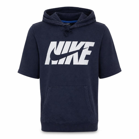 Front view of Nike Men's Blue Short Sleeve Pullover Hoodie S Logo Sportswear