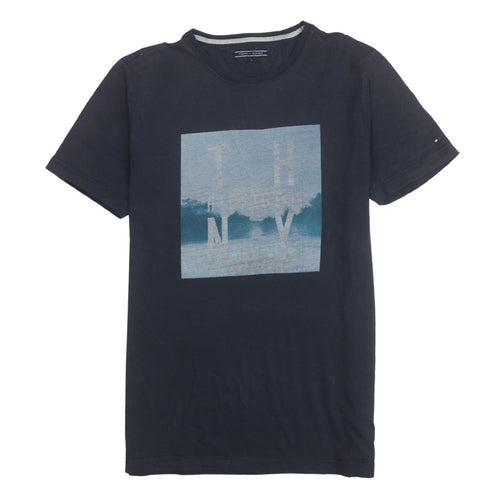 Tommy Hilfiger Mens Blue Graphic Print Crew Neck T-Shirt L