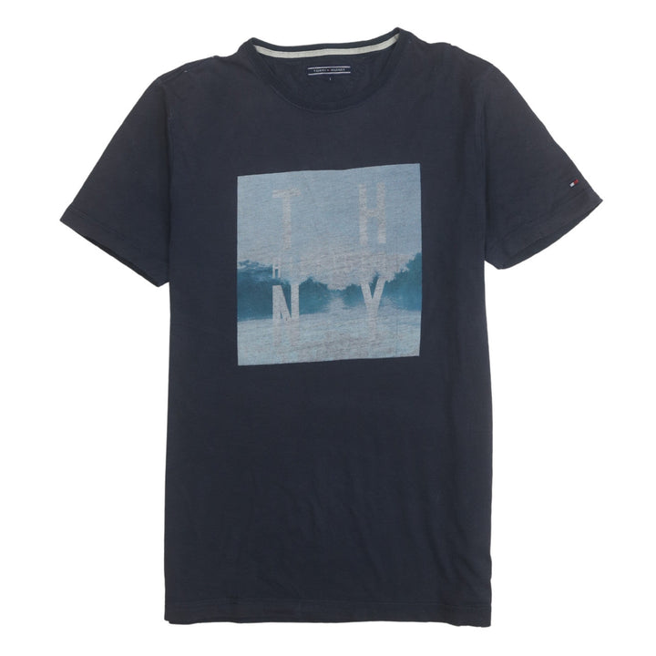 Tommy Hilfiger Mens Blue Graphic Print Crew Neck T-Shirt L