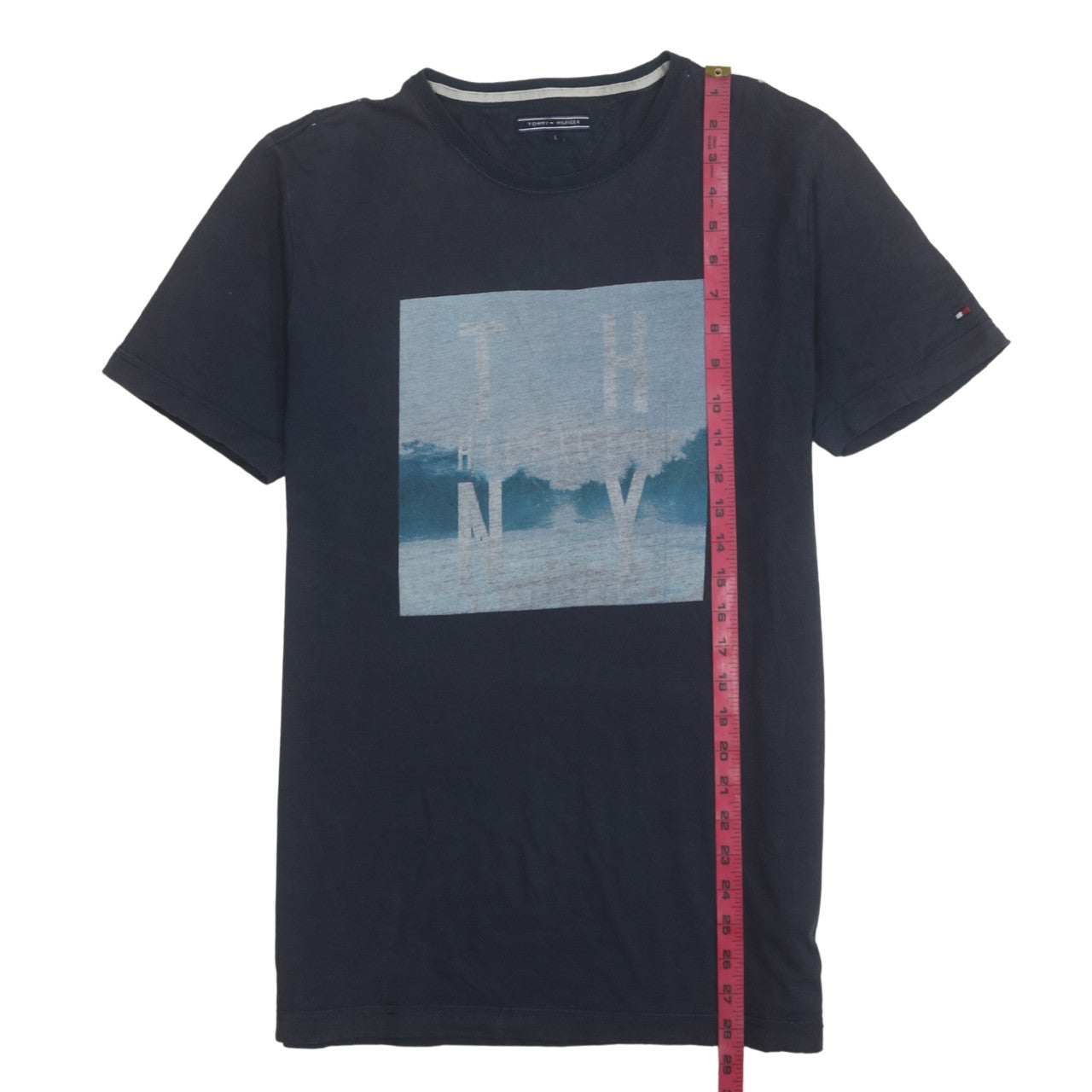 Tommy Hilfiger Mens Blue Graphic Print Crew Neck T-Shirt L