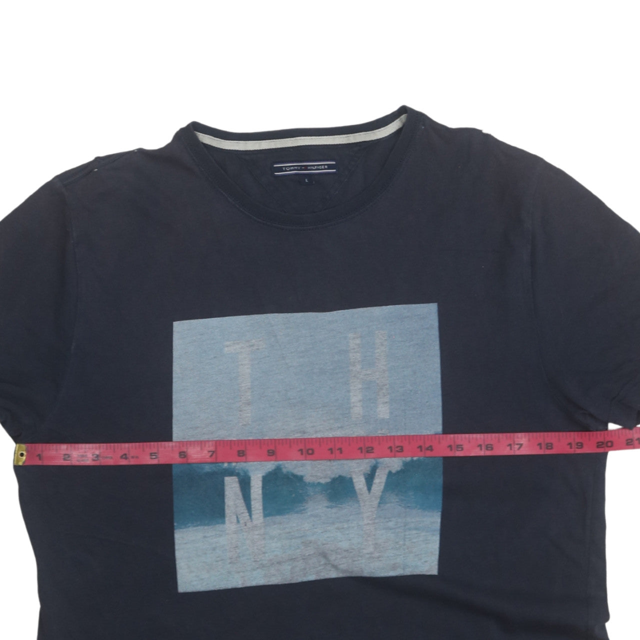 Tommy Hilfiger Mens Blue Graphic Print Crew Neck T-Shirt L
