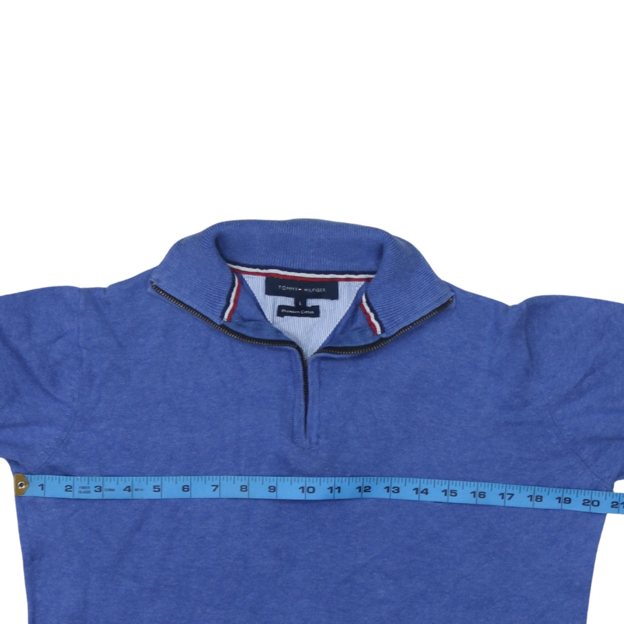 Tommy Hilfiger Men's Blue Cotton 1/4 Zip Jumper Size L