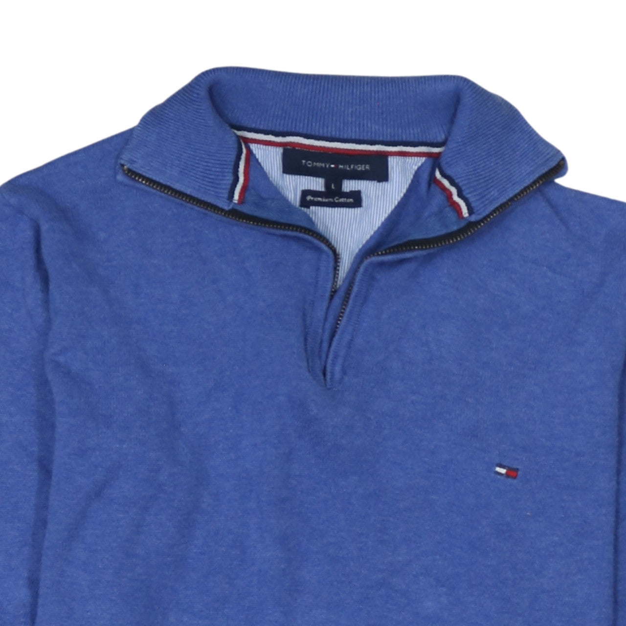 Tommy Hilfiger Men's Blue Cotton 1/4 Zip Jumper Size L